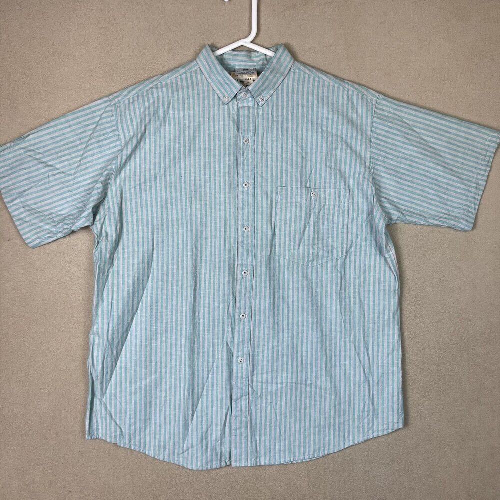 Cucamonga Shirt‎ Adult Large Gray Green Striped Short Sleeve Casual Beach Mens